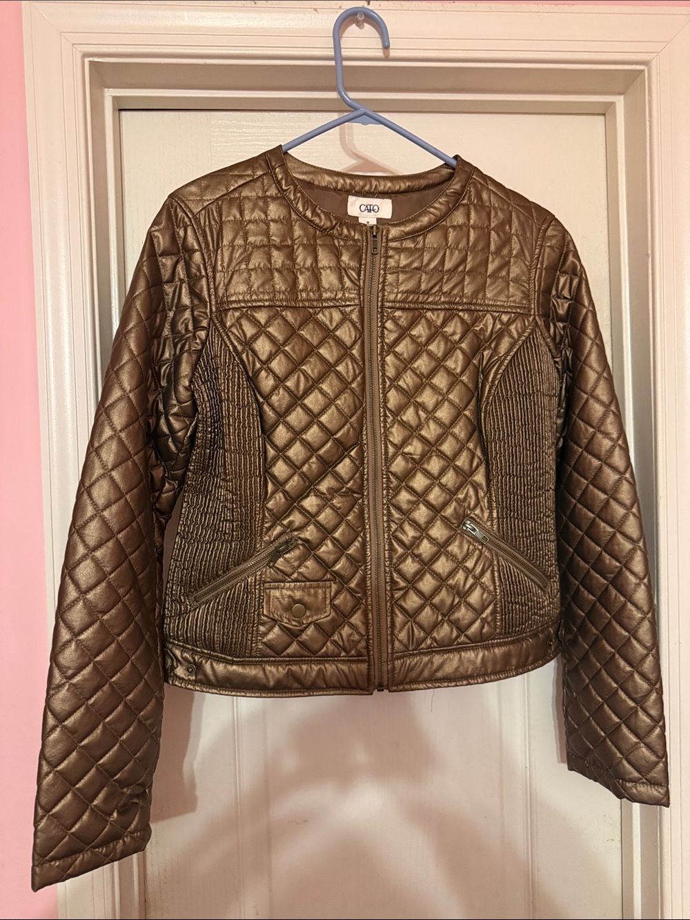 Cato Metallic Bronze Quilted Faux Leather Jacket